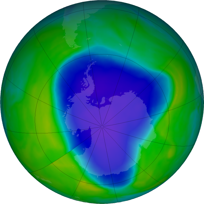 Antarctic ozone map for 23 November 2020